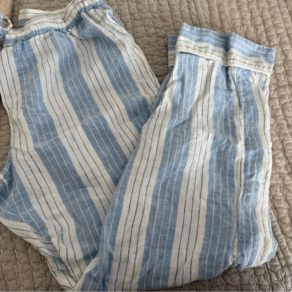 Serena and Lily Striped Blue and White linen Drawstring Pants Porto